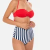 Slip da bagno alti vintage Bikini con stampa a righe blu