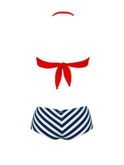 Slip da bagno alti vintage Bikini con stampa a righe blu