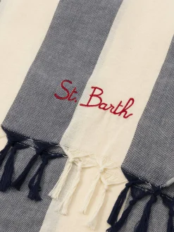 Telo mare leggero in cotone Fouta con stampa a righe blu navy