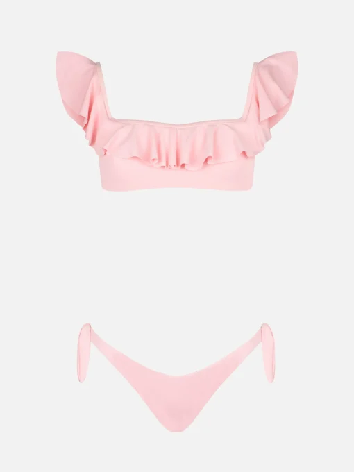 Top bikini rosa con spalle scoperte