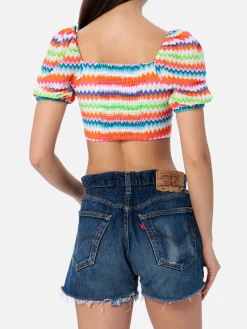 Top corto in maglia raschel da donna