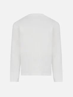 T-shirt bianca a maniche lunghe da bambina Penny con logo Saint Barth in strass