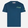 T-shirt blu da bambino in cotone con stampa St. Barth beach