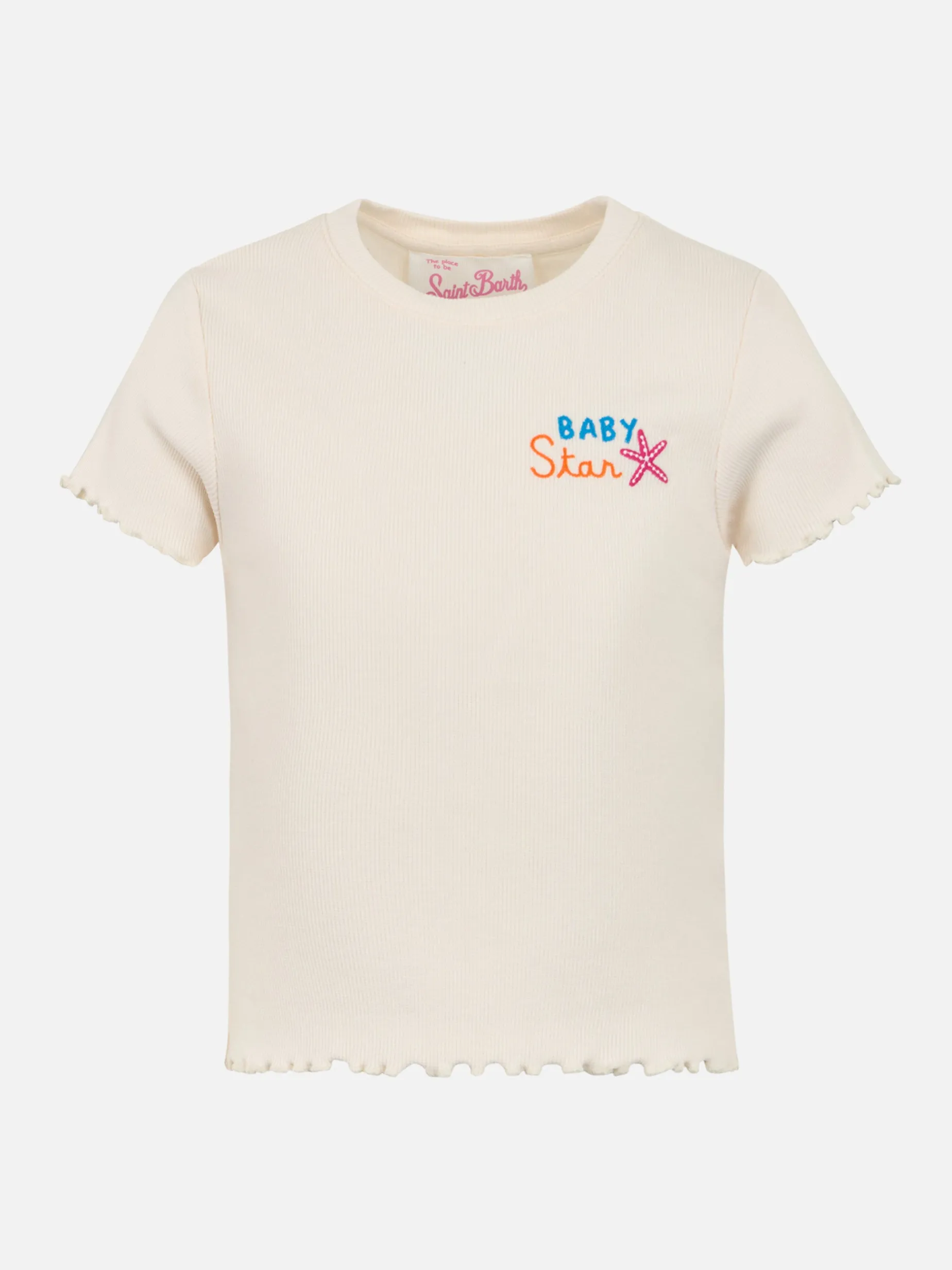 T-shirt da bambina a costine Serena Jr con ricamo Baby Star