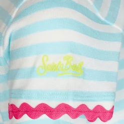 T-shirt da bambina a righe con ricamo Saint Barth