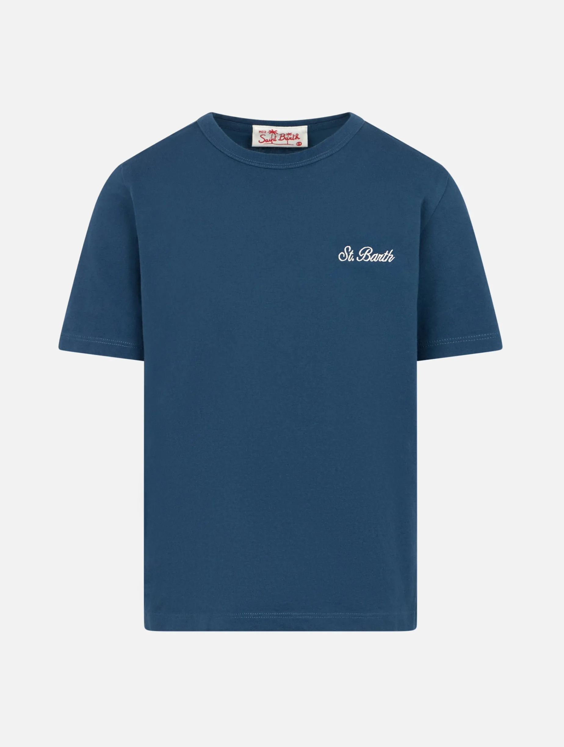 T-shirt da bambino Dover in jersey di cotone blu navy con ricamo St. Barth