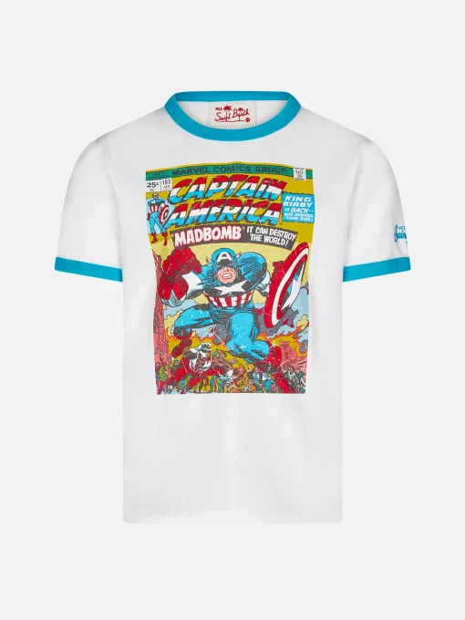 T-shirt da bambino in cotone bianco con stampa Capitan America | EDIZIONE SPECIALE MARVEL