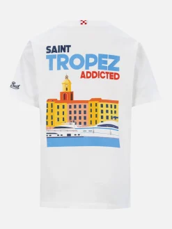 T-shirt da bambino in cotone con stampa di cartoline Saint Tropez addicted