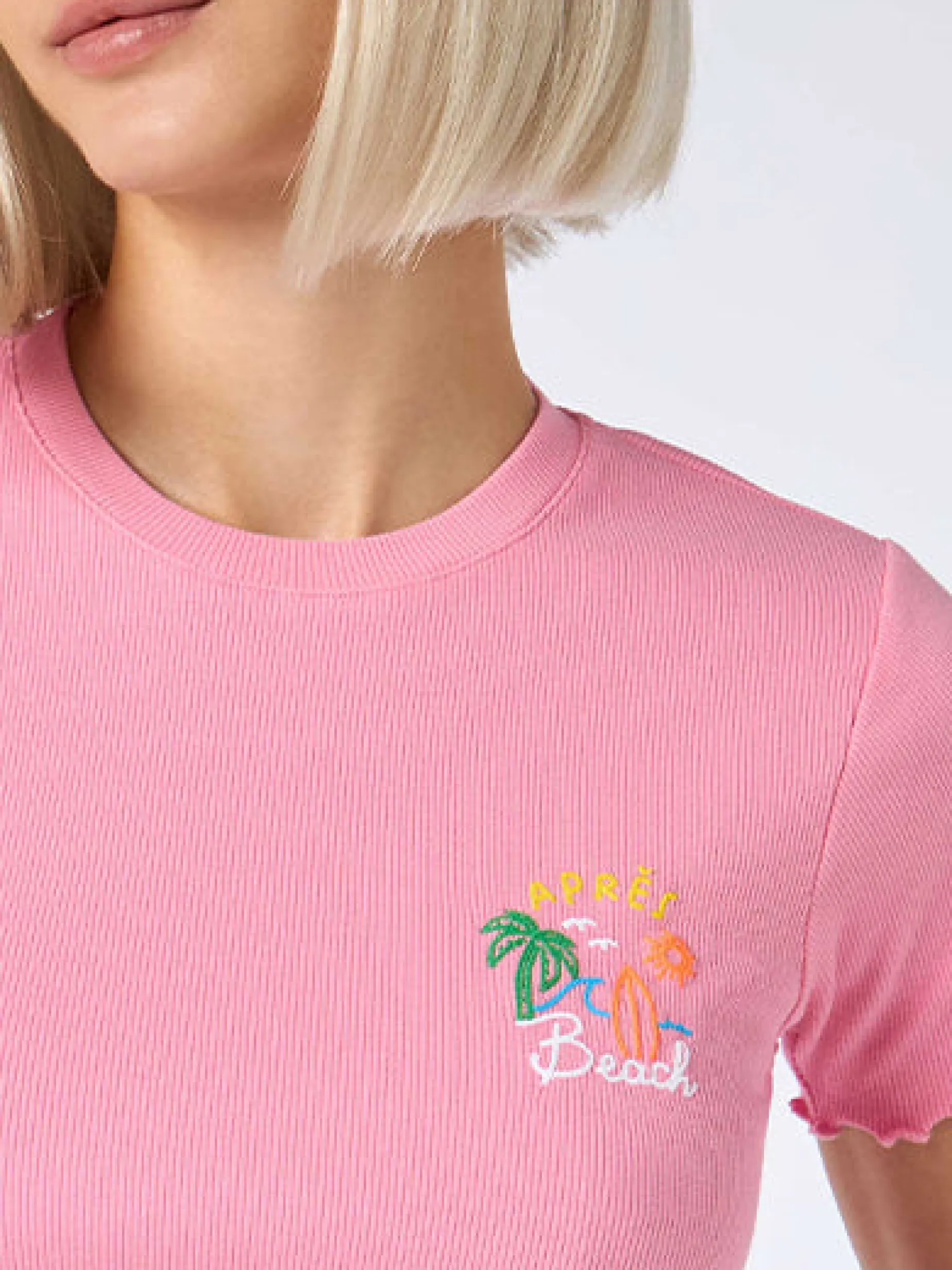 T-shirt da donna a costine con ricamo Après Beach