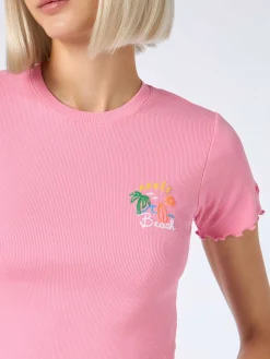 T-shirt da donna a costine con ricamo Après Beach