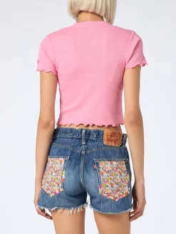 T-shirt da donna a costine con ricamo Après Beach