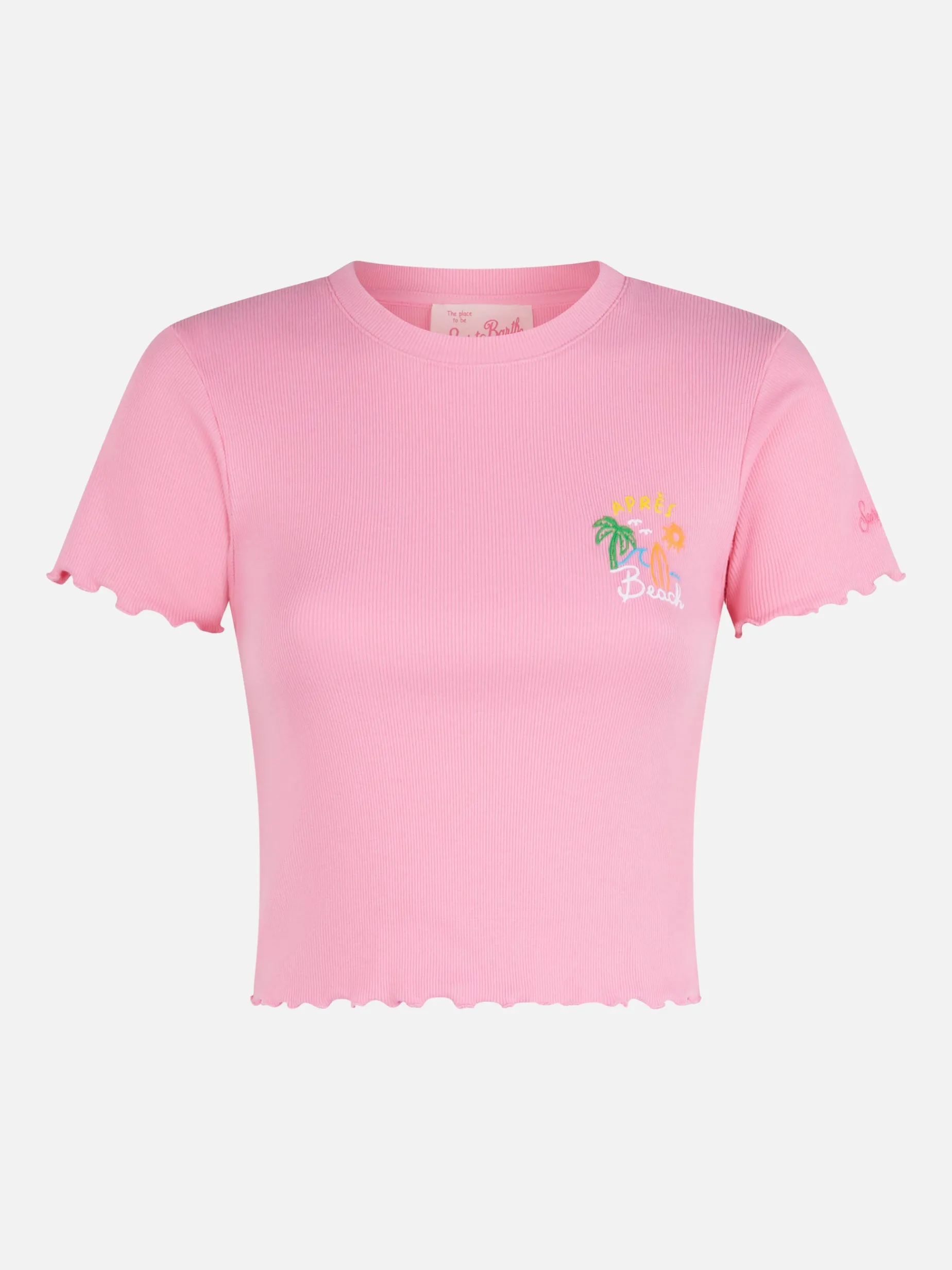 T-shirt da donna a costine con ricamo Après Beach