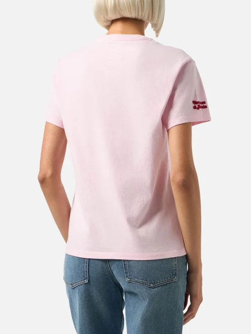 T-shirt da donna Emilie rosa in cotone pesante con ricamo Negare, negare sempre! | VACANZE DI NATALE EDIZIONE SPECIALE