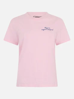 T-shirt da donna Emilie rosa in cotone pesante con ricamo Negare, negare sempre! | VACANZE DI NATALE EDIZIONE SPECIALE