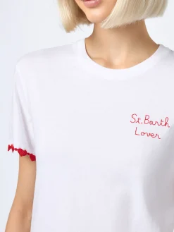 T-shirt da donna girocollo Emilie in jersey di cotone con ricamo St. Barth Lover
