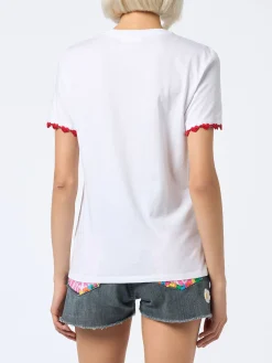 T-shirt da donna girocollo Emilie in jersey di cotone con ricamo St. Barth Lover