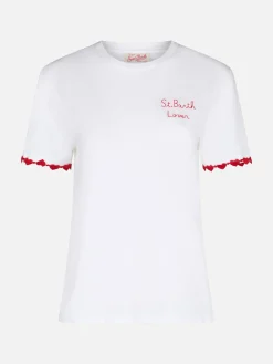 T-shirt da donna girocollo Emilie in jersey di cotone con ricamo St. Barth Lover