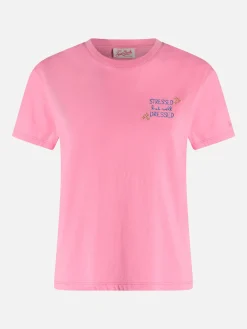 T-shirt da donna girocollo Emilie in jersey di cotone con ricamo Stressed but Well Dressed
