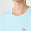 T-shirt da donna in cotone con scritta ricamata yoga addicted