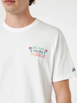 T-shirt da uomo classica in jersey di cotone Portofino con ricamo Chi non muore poi ribeve | EDIZIONE SPECIALE INSULTI LUMINOSI