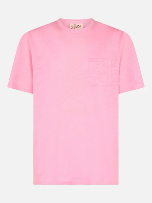 T-shirt da uomo Ecstasea in jersey di lino rosa con taschino