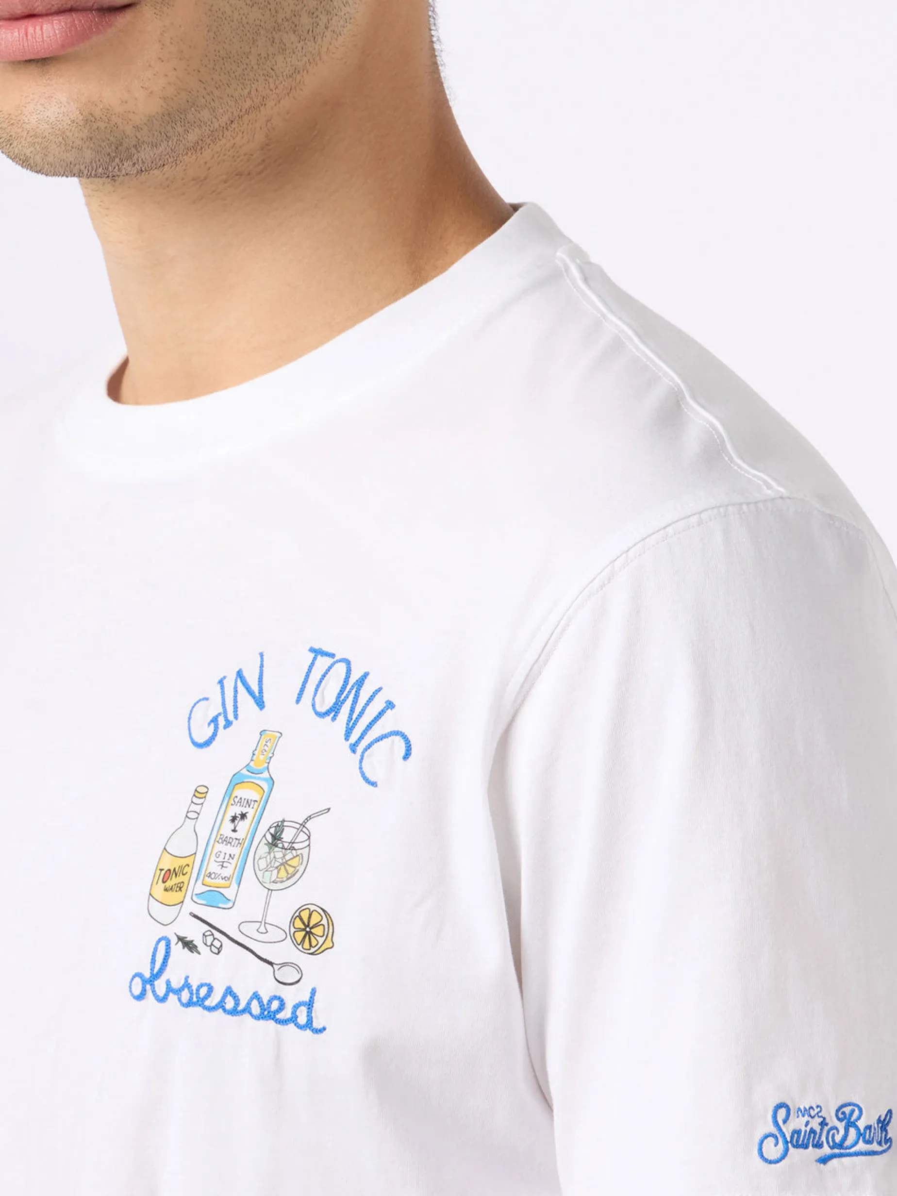 T-shirt da uomo in cotone con ricamo Gin Tonic Ossessione
