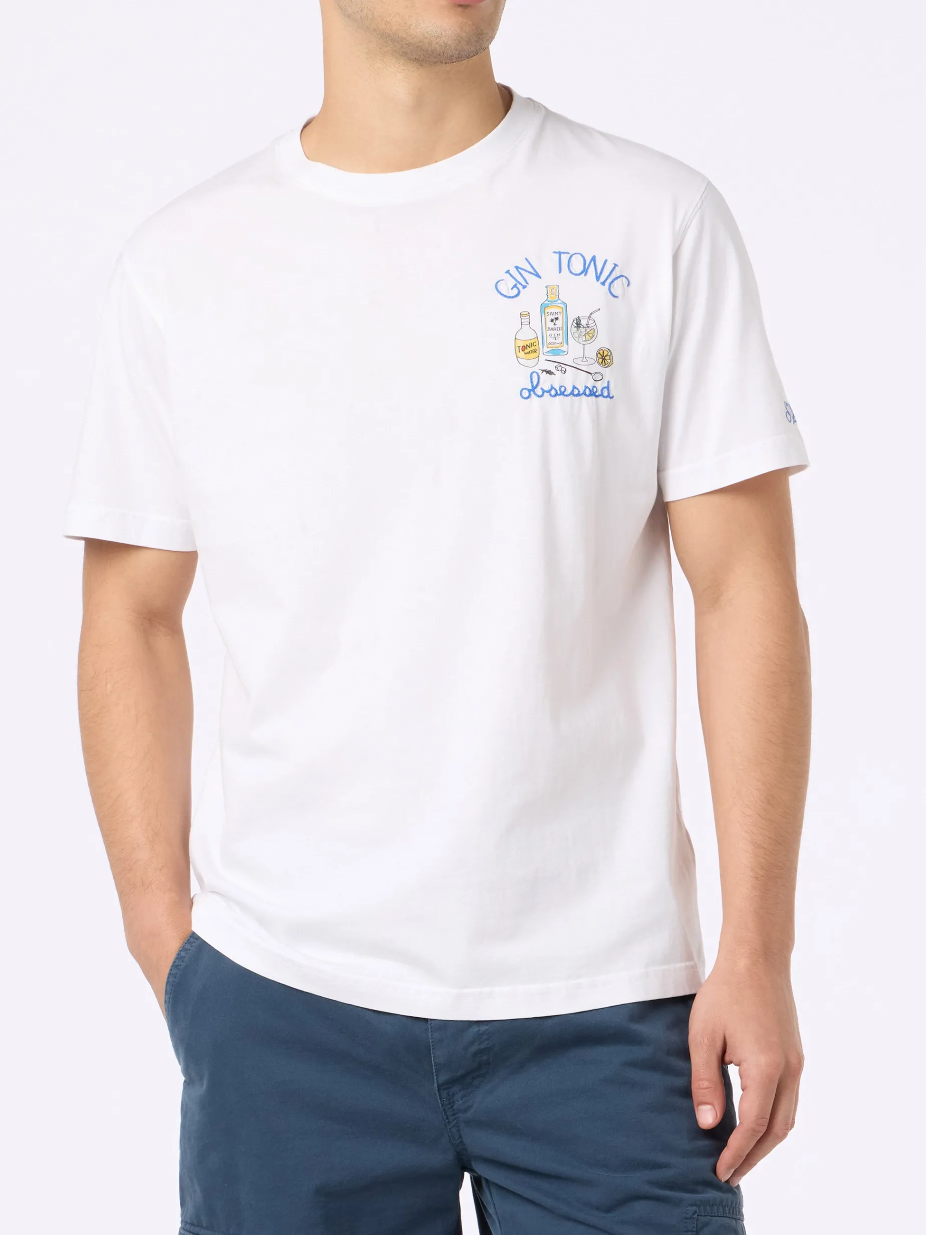 T-shirt da uomo in cotone con ricamo Gin Tonic Ossessione