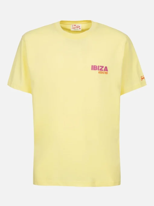 T-shirt da uomo in cotone con stampa piazzata cartolina Ibiza Addicted