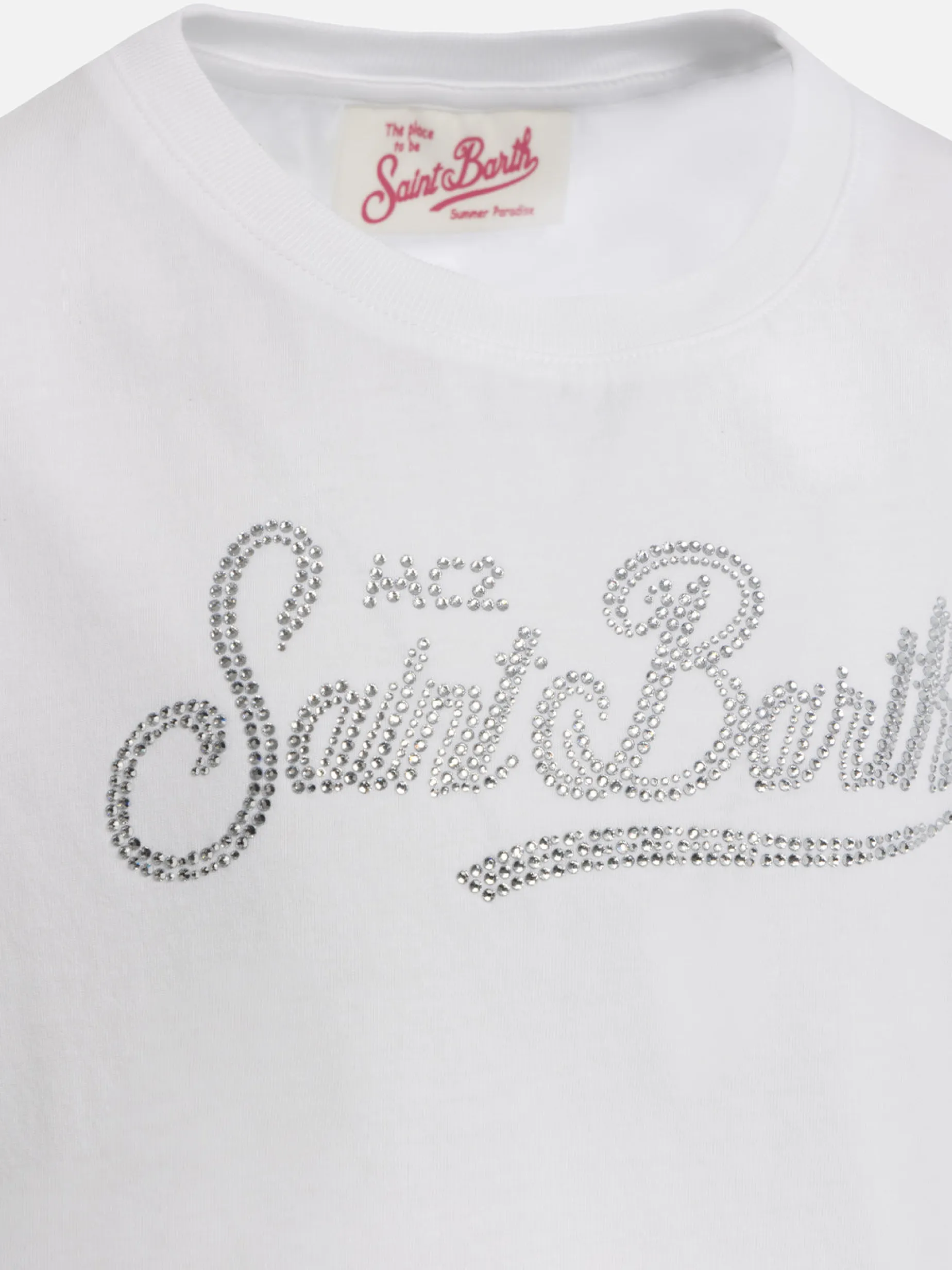 T-shirt girocollo da bambina Elly in jersey di cotone con ricamo di strass Saint Barth