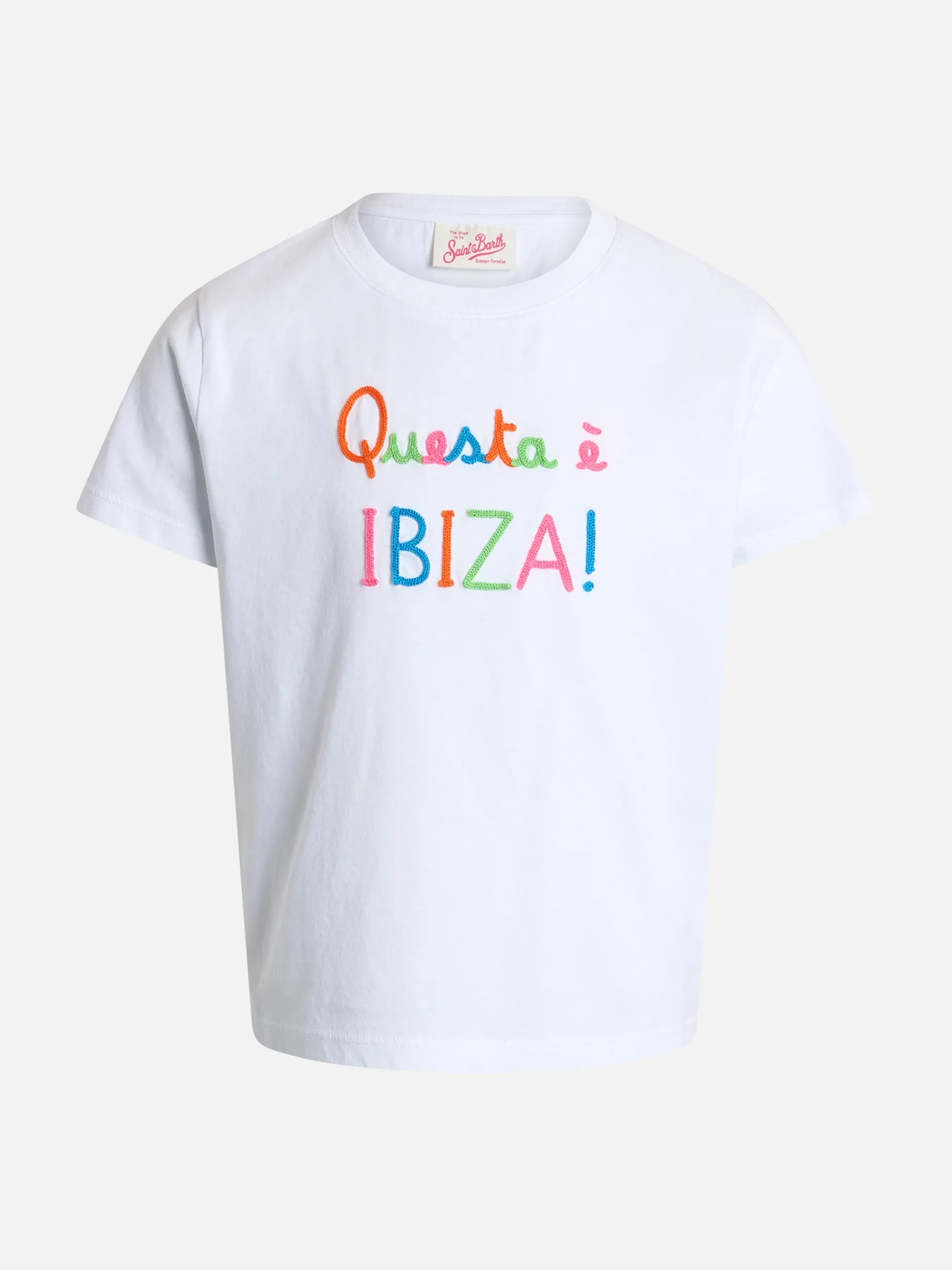 T-shirt girocollo Elly da bambina in jersey di cotone con ricamo Questa è Ibiza