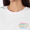 T-shirt girocollo in jersey di cotone bianco da donna Emiilie con ricamo Mi piace lui...