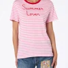 T-shirt girocollo in jersey di cotone a righe da donna Emiilie con ricamo Summer Lover