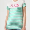 T-shirt in cotone a righe verdi con ricamo St. Barth