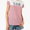 T-shirt in cotone a righe rosse con ricamo St. Barth