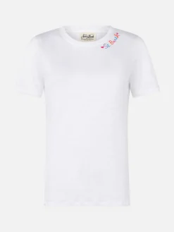 T-shirt in cotone con ricamo Love St. Barth