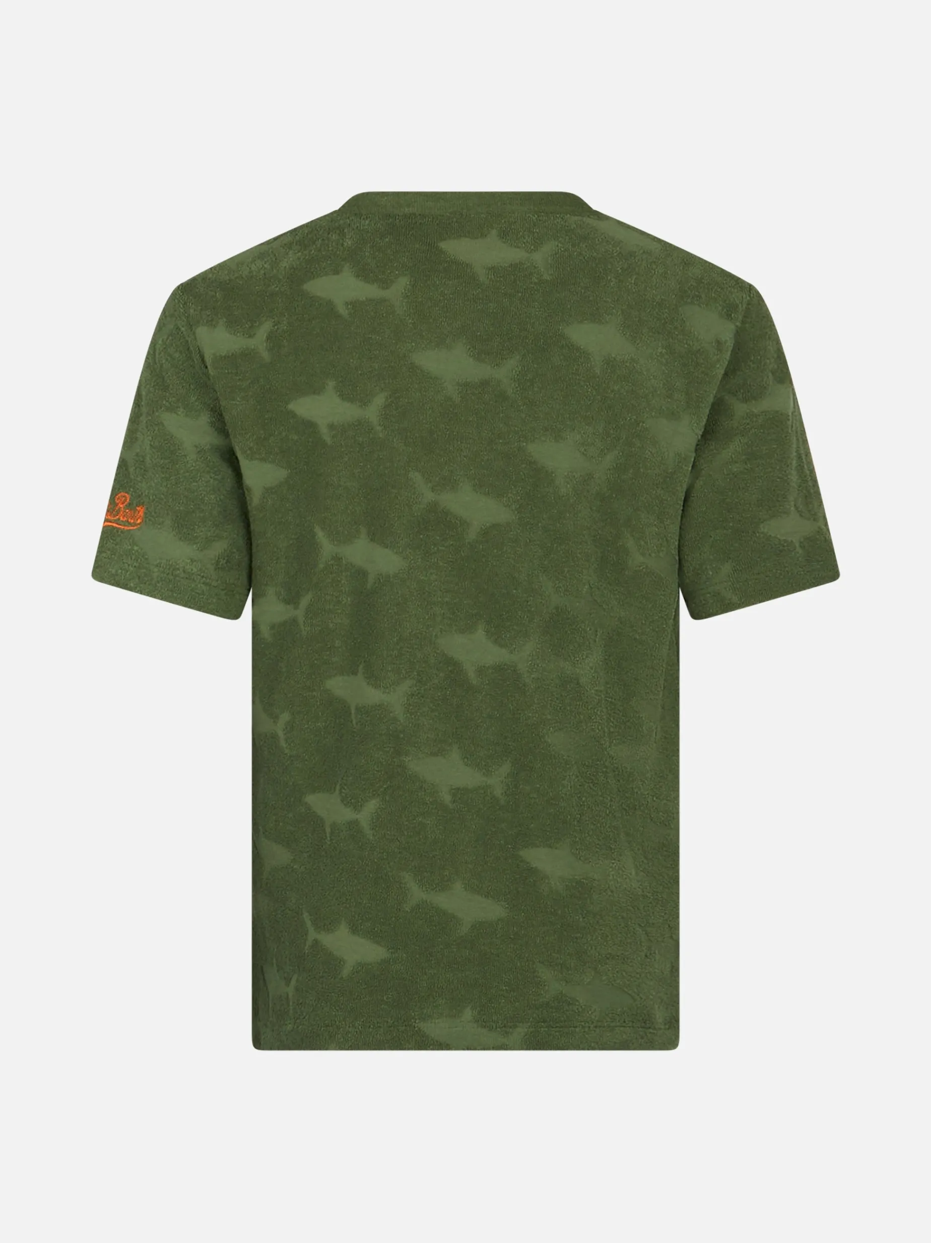 T-shirt militare da bambino in spugna Gary con motivo squalo in rilievo