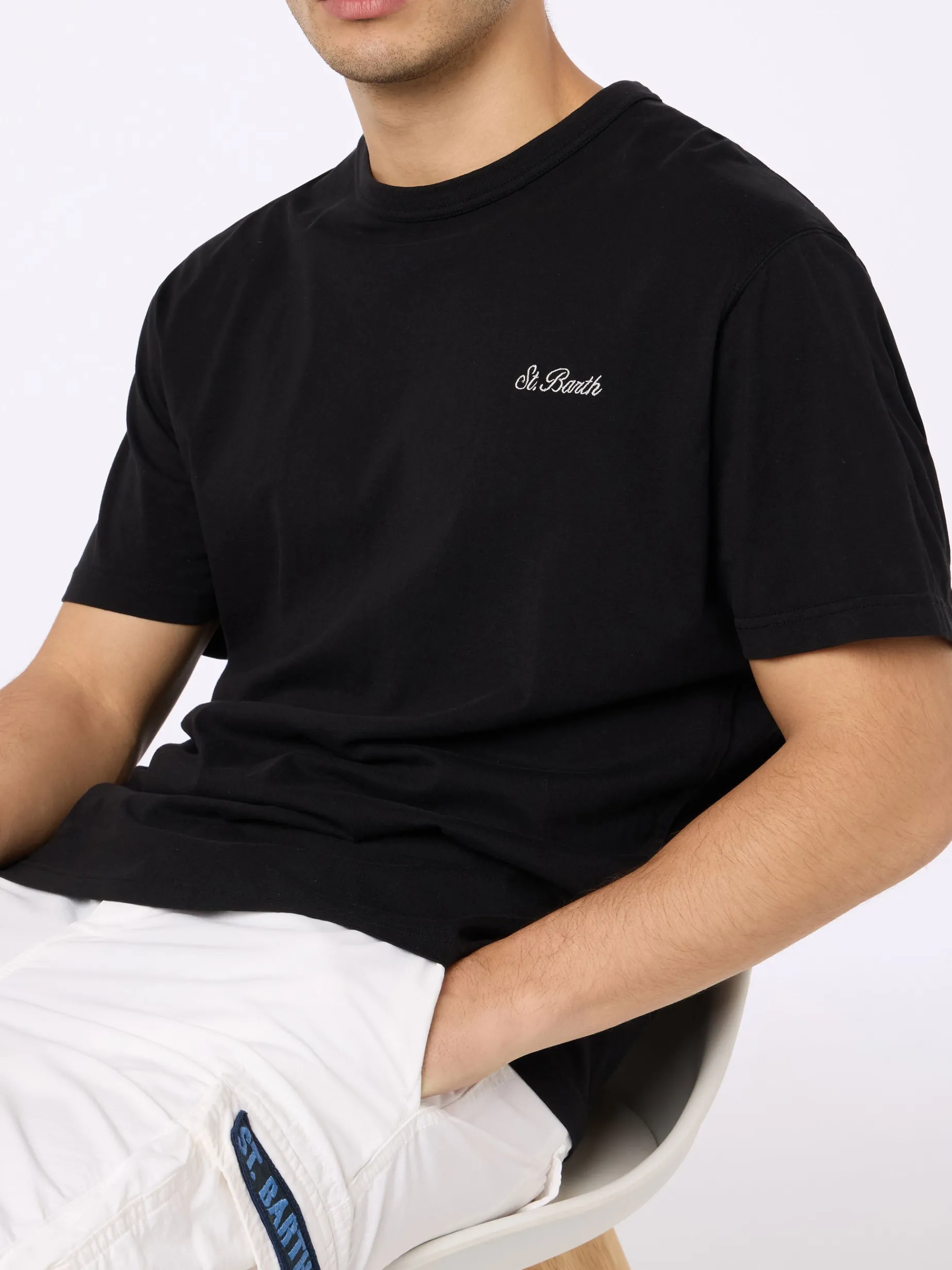T-shirt nera da uomo in jersey di cotone Dover con ricamo St. Barth