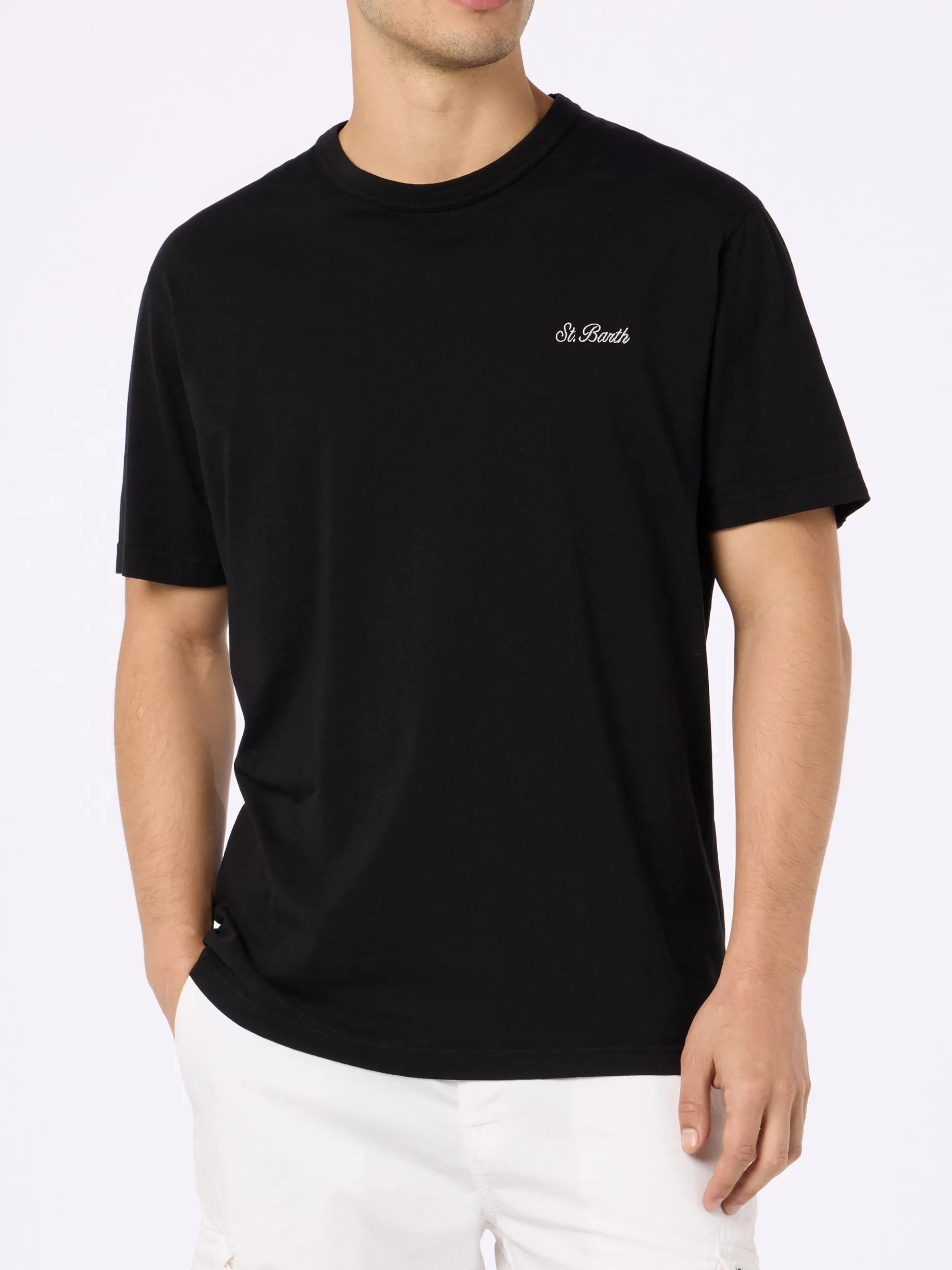 T-shirt nera da uomo in jersey di cotone Dover con ricamo St. Barth