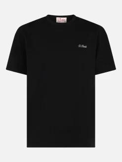 T-shirt nera da uomo in jersey di cotone Dover con ricamo St. Barth