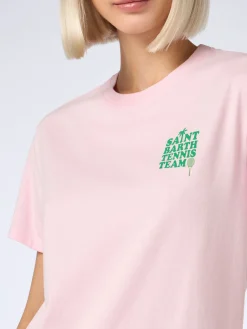 T-shirt rosa in cotone con stampa 