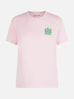 T-shirt rosa in cotone con stampa 