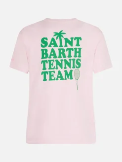 T-shirt rosa in cotone con stampa 