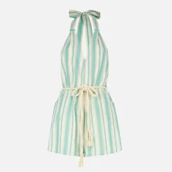 Tuta corta a righe in cotone